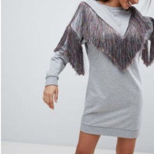 ASOS Design Sweater Dress with Rainbow Fringe